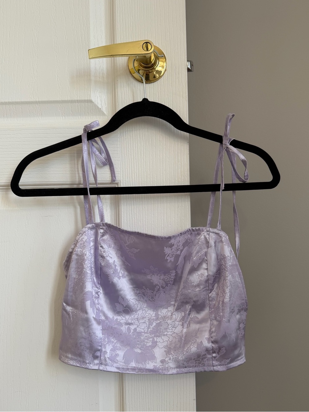 Lilac Satin Floral Crop Top